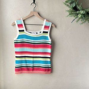 Vintage Meg Allen Bright Spring Colored Striped Knitted Square Neck Top